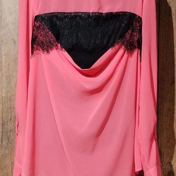 Vanity Top Large pink & Black Lace Cut out Semi Sheer Open Back Button blouse - Picture 3 of 4